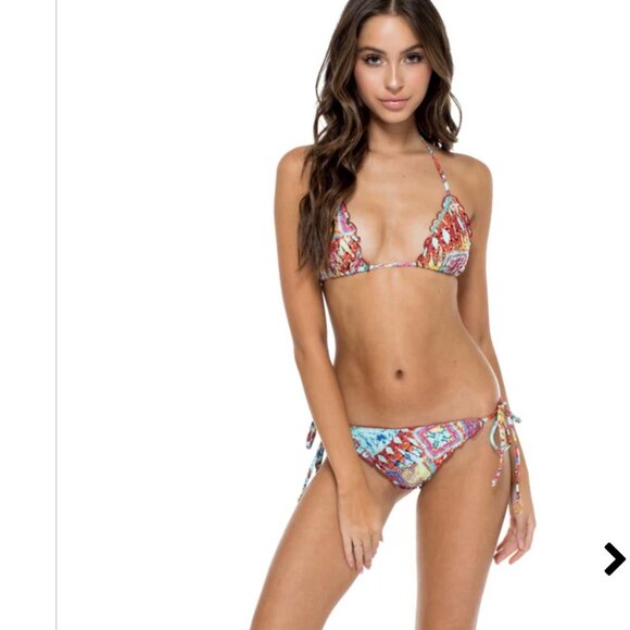 Luli Fama wavey triange top and ruched back tie side Bikini - Picture 1 of 9